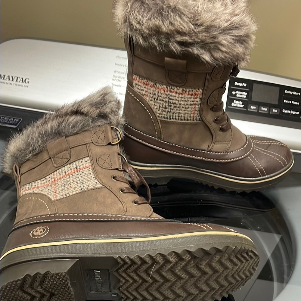 Women's Brown Winter Boots with Faux Fur Trim